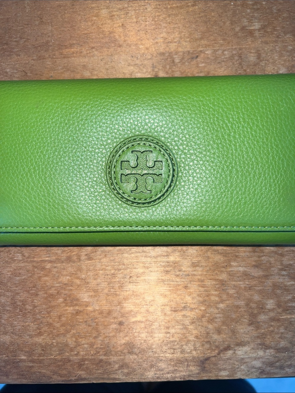 Tory Burch Lime Green Pebbled Leather Continental Wallet